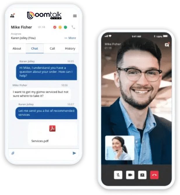 AI assistant handling a customer support conversation in BoomTalk Live