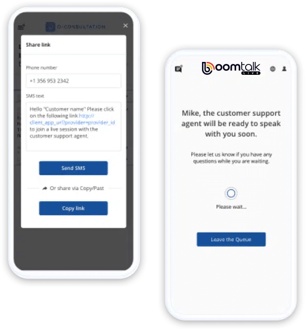 Voice and video customer support call in BoomTalk Live