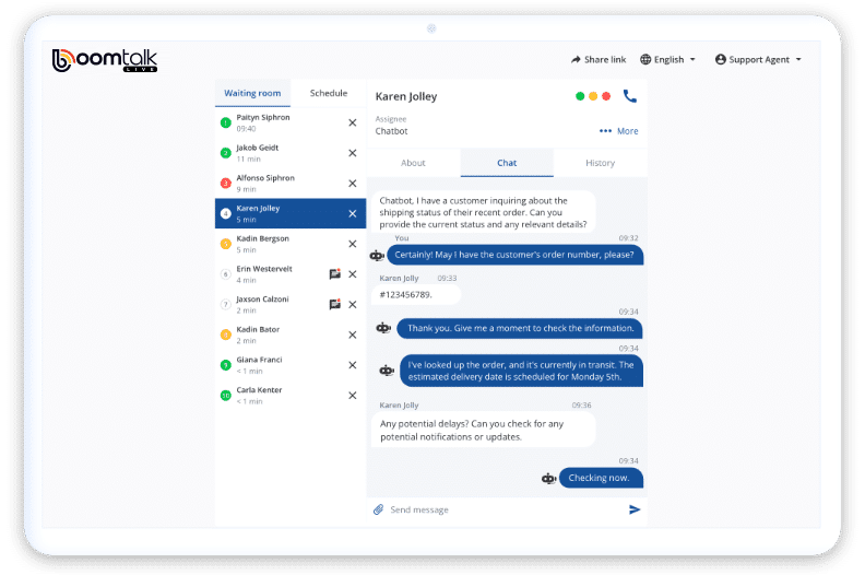 Agent, queue and permission management in BoomTalk Live