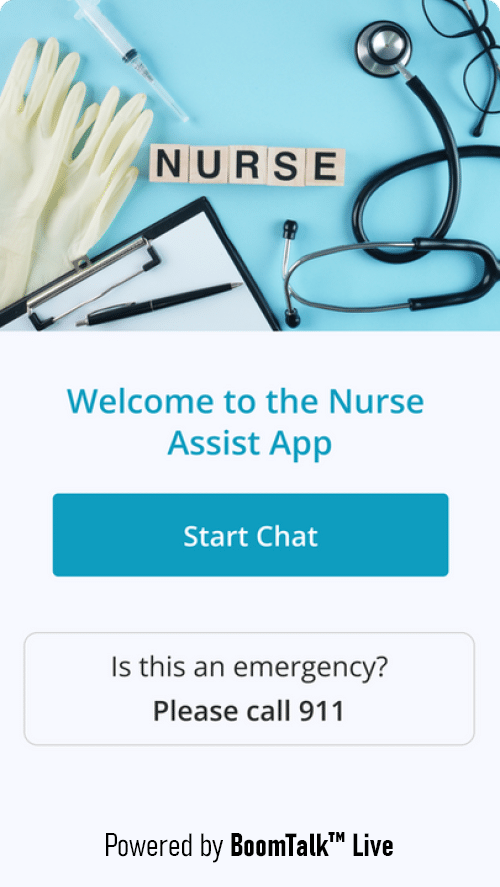 BoomTalk Live AI intake conversation collecting symptoms from a patient on a phone screen
