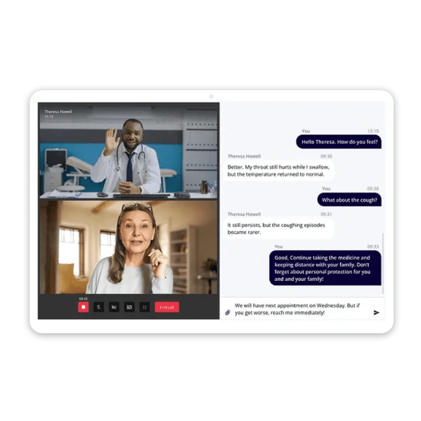BoomTalk Live virtual waiting room and scheduling view showing patient queue and appointments